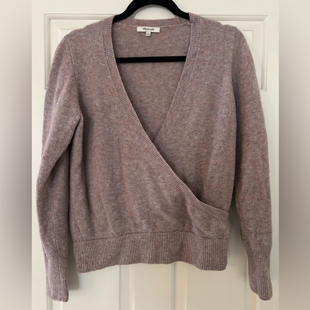 Madewell Faux Wrap Pullover Sweater (blush pink) Size M
